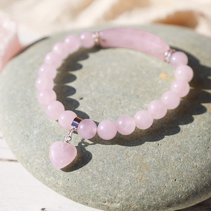 Mythstone Natural Quartz Love Heart Healing Beads Bracelet