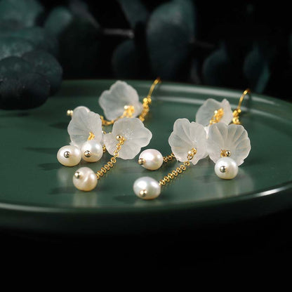 Mythstone Pearl Flower Petals Luck Drop Earrings