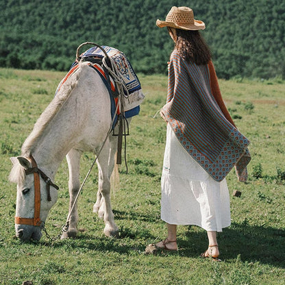 Bufanda cálida y suave de invierno con patrón de diamantes a rayas tibetano Mythstone