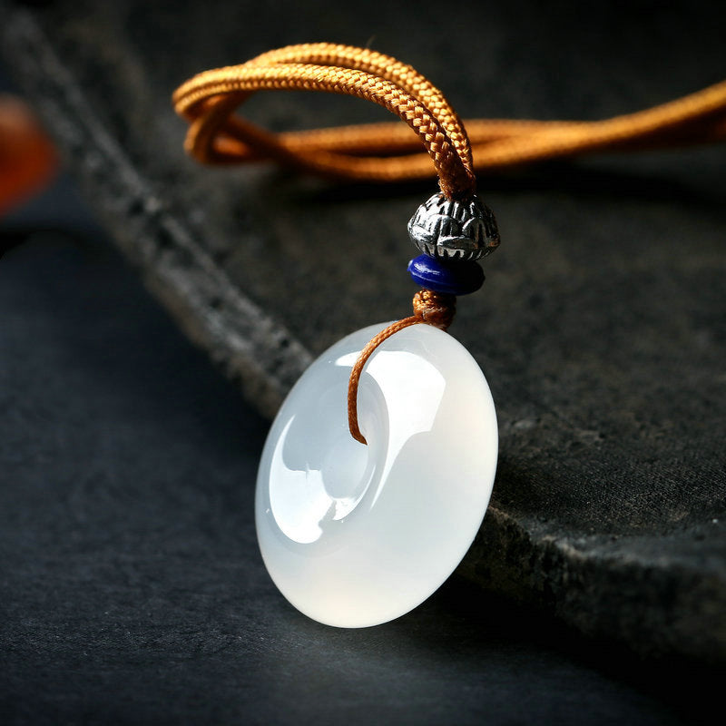 Mythstone Round White Agate Luck Necklace Pendant