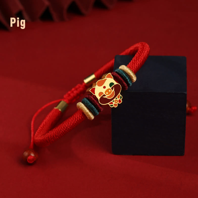 Pulsera trenzada roja con el año del dragón y la suerte del zodíaco chino hecha a mano en plata de ley 925 de Mythstone 