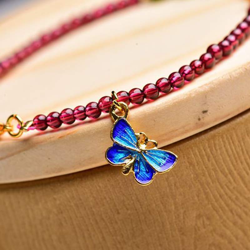 Mythstone Garnet Tourmaline Butterfly Protection Bracelet Anklet