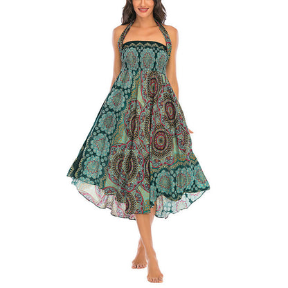 Mythstone Two Style Wear Bohemian Mandala Flower Lace-up Skirt Dress