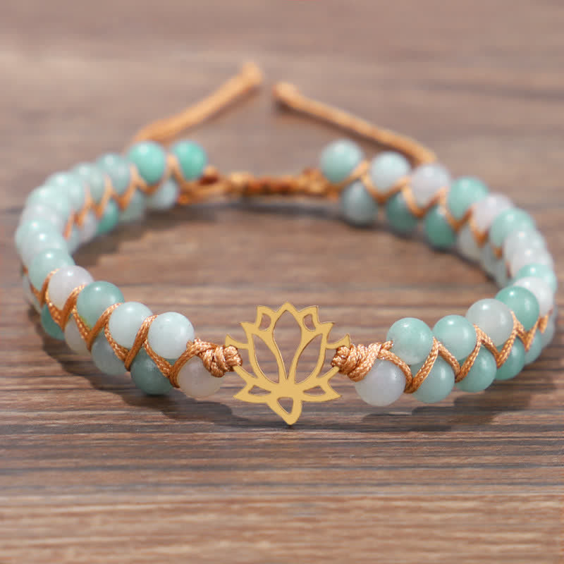 Mythstone Amazonite Beads Lotus Flower Balance Weave Bracelet