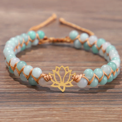 Mythstone Amazonite Beads Lotus Flower Balance Weave Bracelet