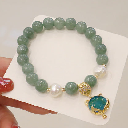 Mythstone Jade Pearl Color-Changing Fox Charm Luck Bracelet