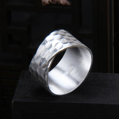 Mythstone Tibetan 990 Sterling Silver Handmade Rustic Hammered Pattern Ring