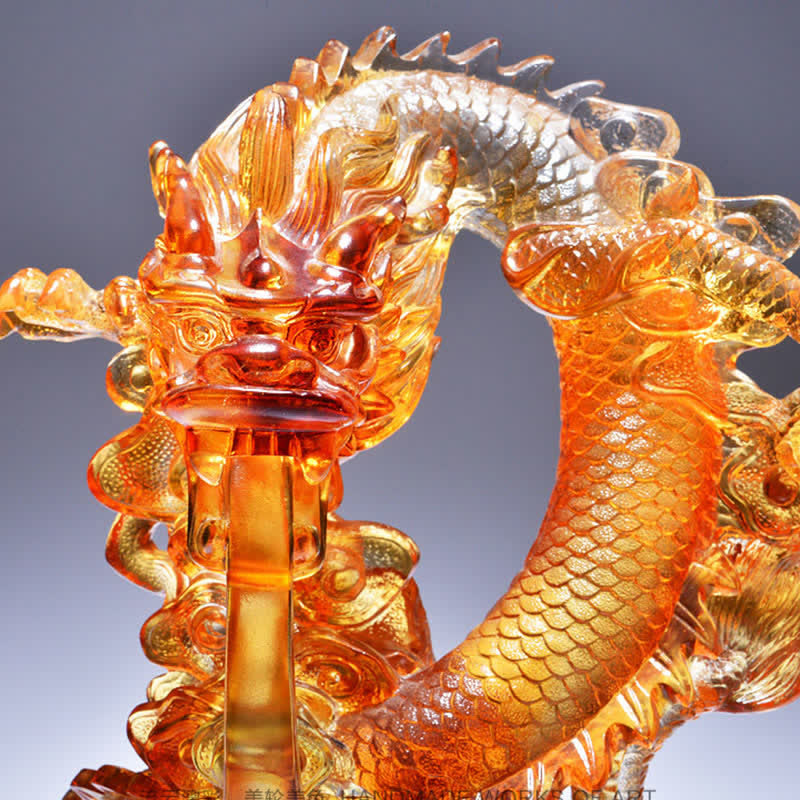 Mythstone Feng Shui Dragon Handmade Liuli Crystal Art Piece Success Home Office Decoration