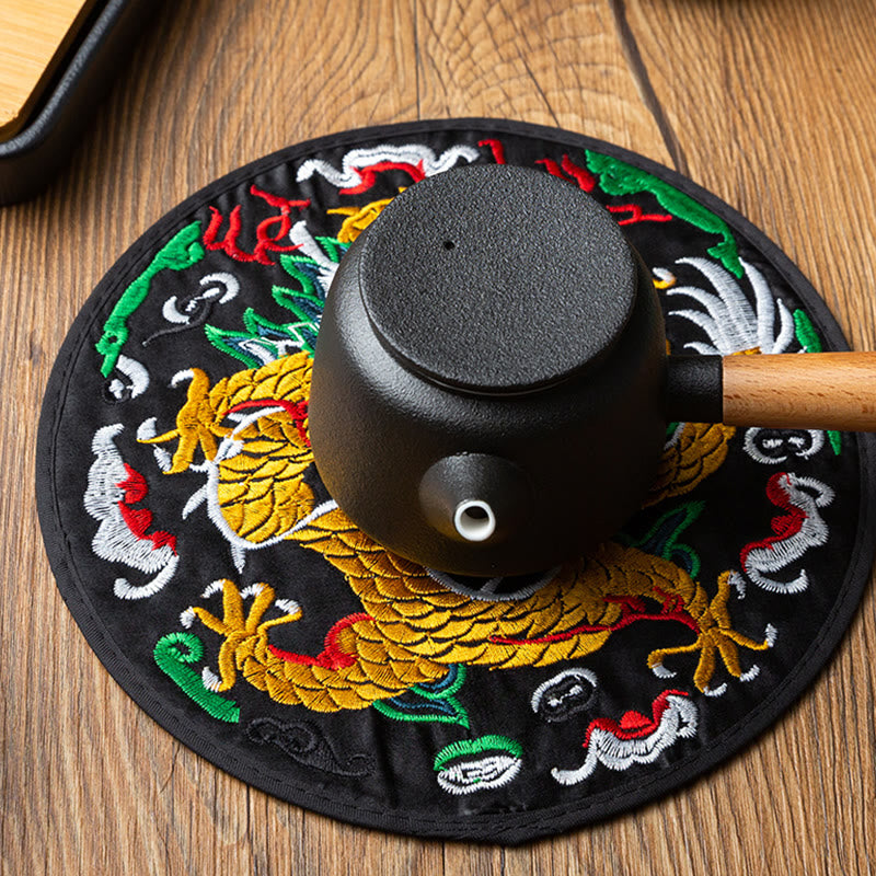 Mythstone Dragon Embroidery Cup Mat Pad Tea Cup Coaster Kung Fu Tea Mat