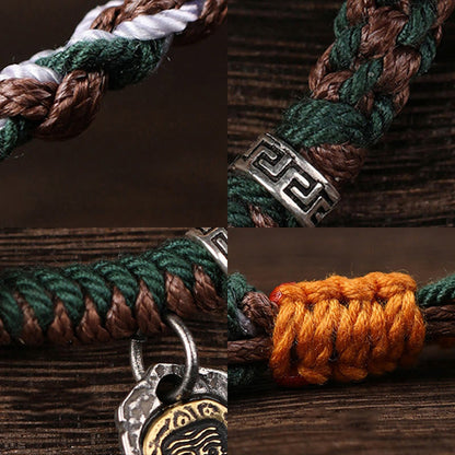 Pulsera trenzada de protección con hueso de camello de la diosa de la riqueza Zakiram de plata de ley 925 tibetana hecha a mano de Mythstone 