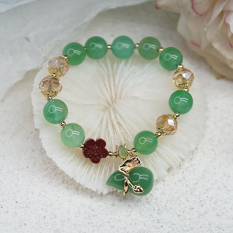 Mythstone Natural Red Agate Green Agate Gourd Cinnabar Flower Beads Confidence Bracelet