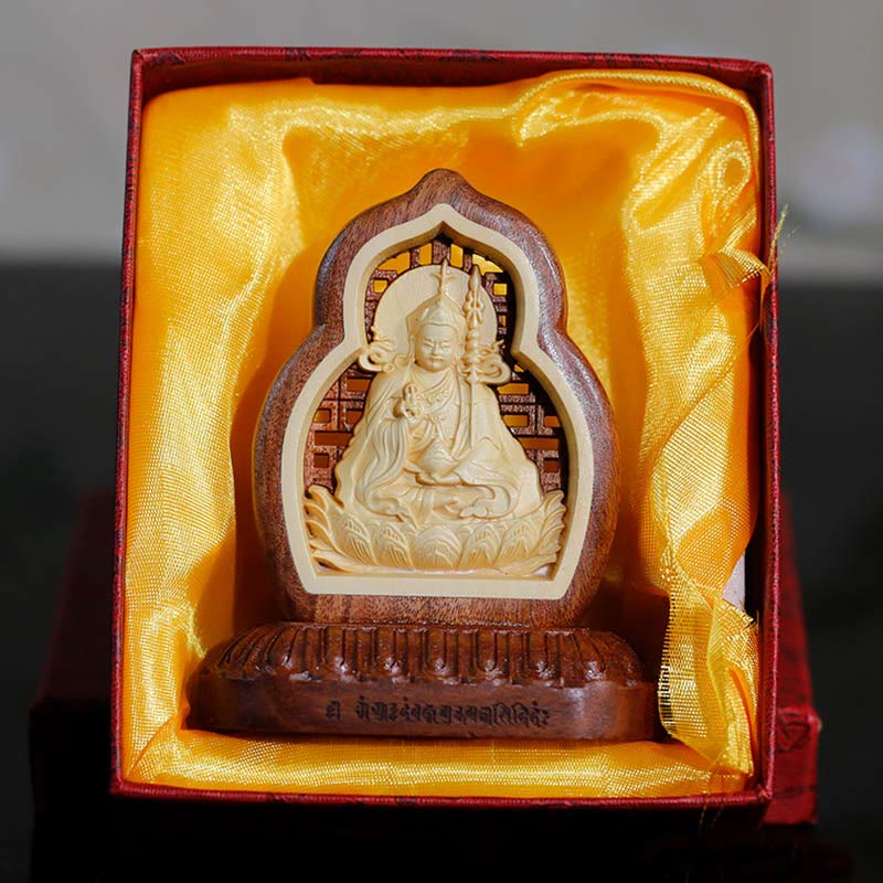 Mythstone Guru Rinpoche Buddha Padmasambhavan Serenity Estatua grabada en madera para decoración