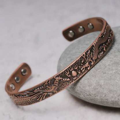 Mythstone Dragon Phoenix Magnetic Solid Copper Cuff Bracelet Bangle