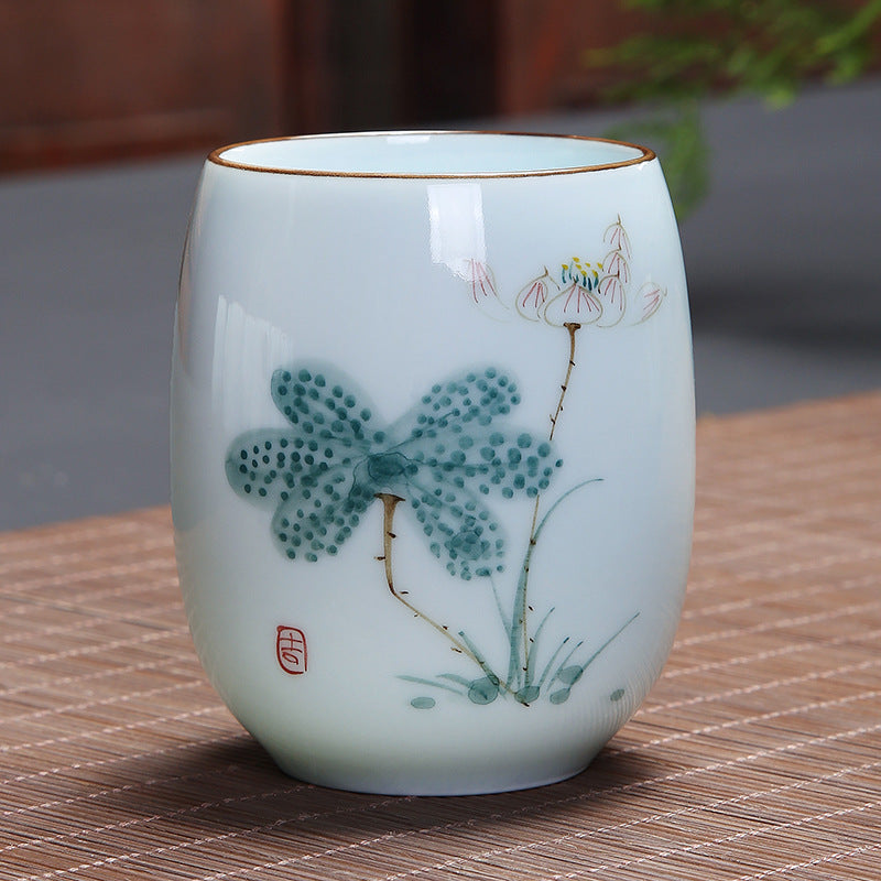 Mythstone Koi Fish Lotus Landscape Dandelion Peony Flower Ceramic Teacup Kung Fu Tea Cup