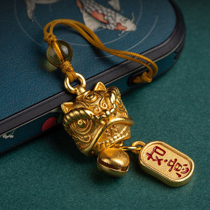 Mythstone Dancing Lion Auspicious Ruyi Safe Peace Rich Copper Wealth Phone Hanging Decoration