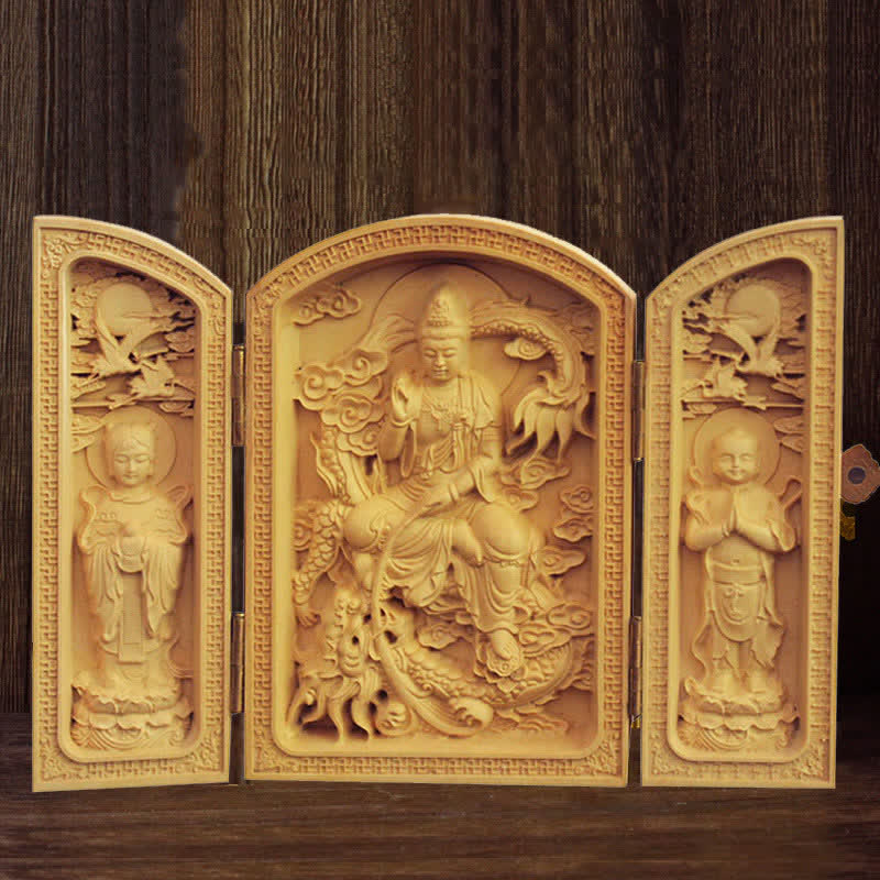 Mythstone Thousand-armed Avalokitesvara Kwan Yin Buddha Boxwood Wealth Home Decoration Altar