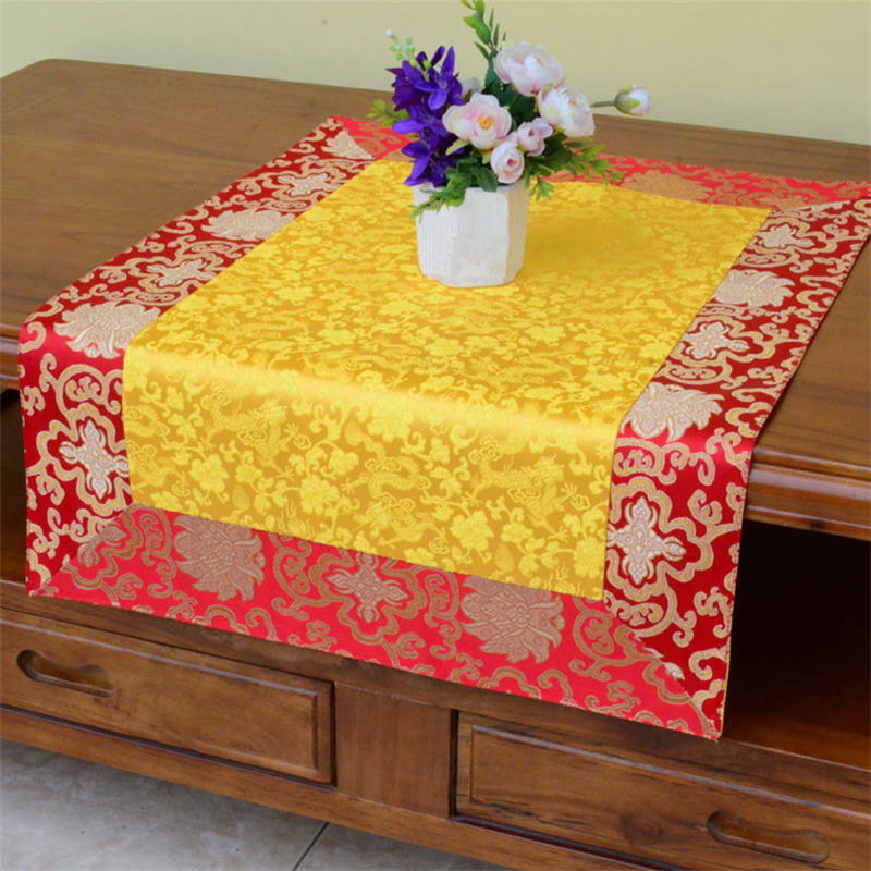 Mythstone Brocade Prayer Altar Flower Vajra Dragon Pattern Auspicious Symbols Table Runner