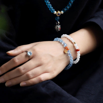 Mythstone Natural Aquamarine Red Agate Healing Charm Bracelet