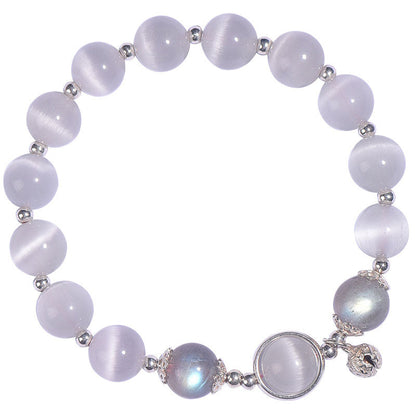 Pulsera de apoyo al amor con piedra lunar y ojo de gato en plata de ley 925 de Mythstone