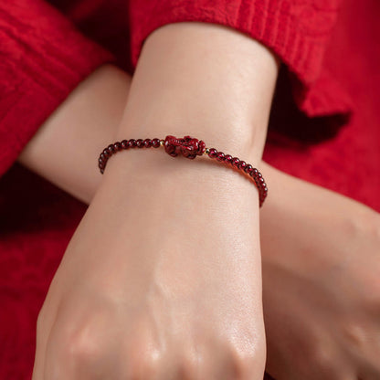 Mythstone Garnet Cinnabar PiXiu Blessing Calm String Bracelet