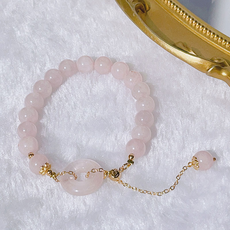 Pulsera con dije de amor y hebilla de paz de cristal rosa natural Mythstone