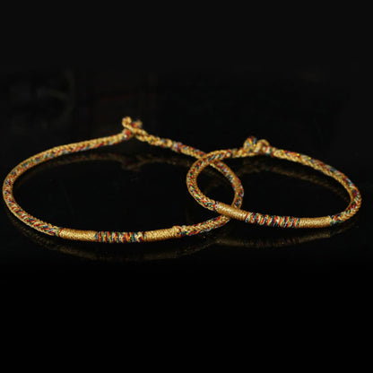 Mythstone Handmade Gold Multicolored Rope Protection Braided Bracelet Anklet