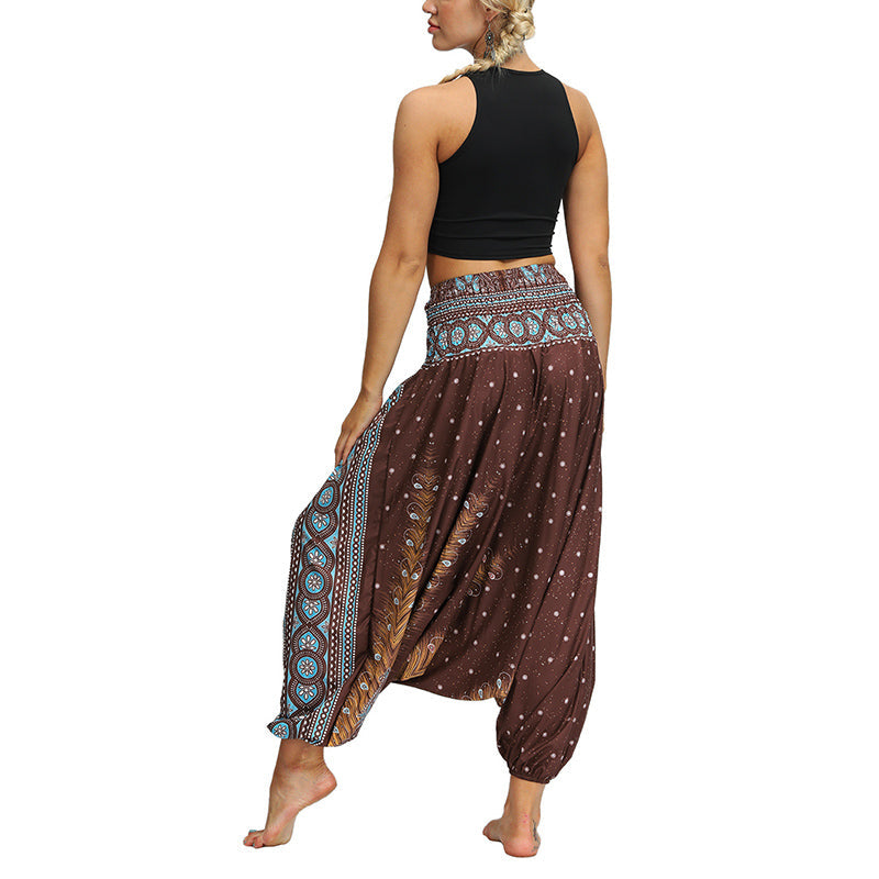 Mythstone Boho Feather Yoga Pants Hippie Harem Trousers Sports Fitness Dance Women's Pants