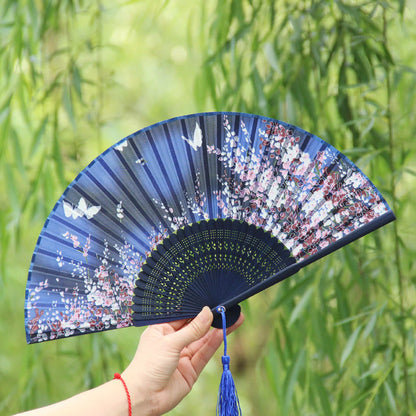 Mythstone Butterfly Flowers Handheld Bamboo Folding Fan