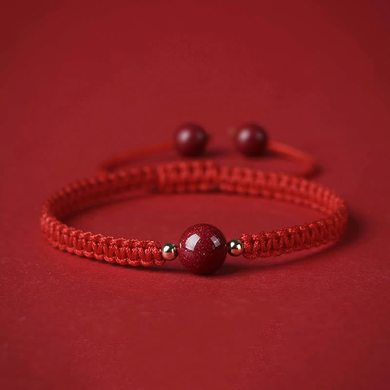 Mythstone Lucky Cinnabar Bead Blessing Red String Bracelet