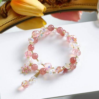 Mythstone Strawberry Quartz Zircon Flower Healing Double Wrap Bracelet