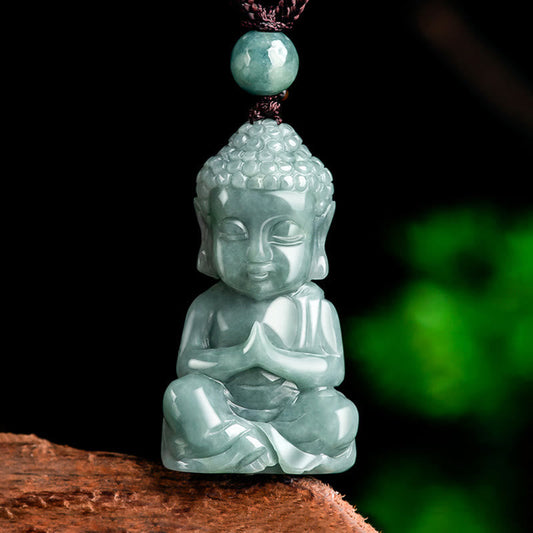 Mythstone Natural Jade Meditation Buddha Amulet Serenity Necklace Pendant