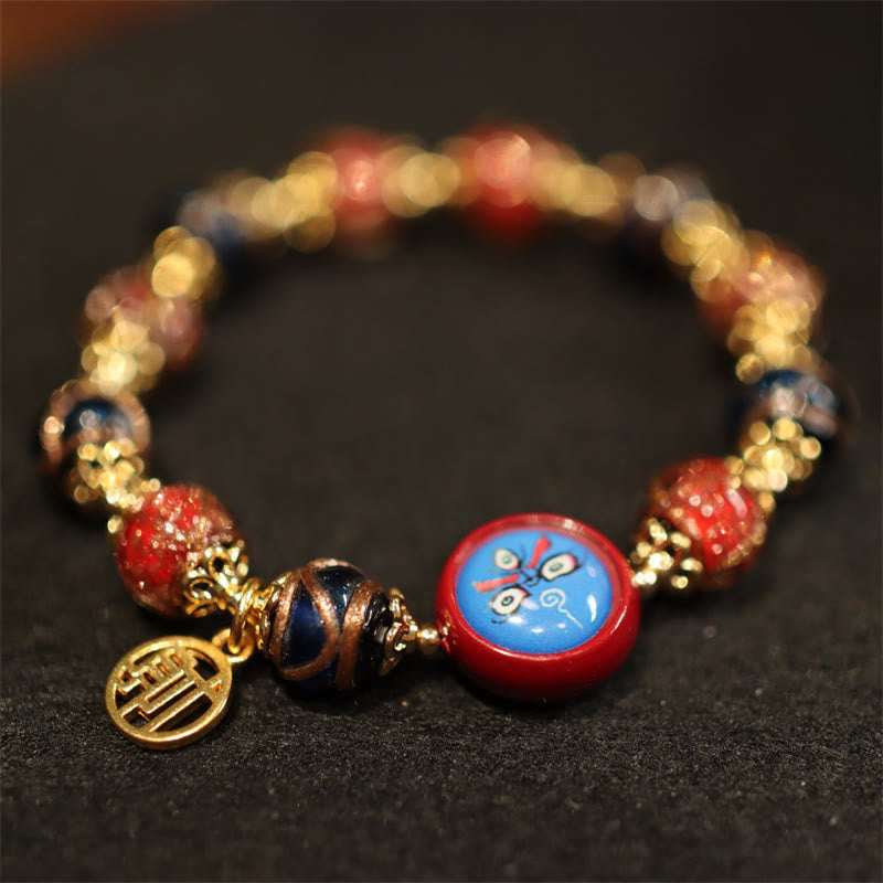 Mythstone Tibetan Gold Swallowing Beast Family Five God Of Wealth Thangka Fortune Bead Bracelet