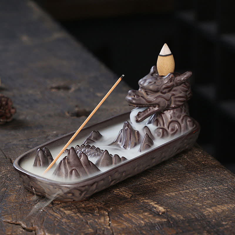 Mythstone Dragon Mountain Strength Ceramic Incense Burner Decoration