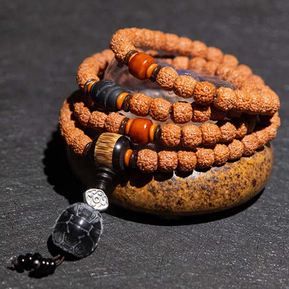 Tibet 108 Mala Beads Rudraksha Bodhi Seed Chinese Zodiac Natal Buddha Wealth Charm Bracelet