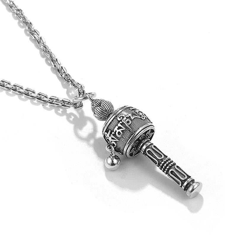 Mythstone Tibetan Om Mani Padme Hum Prayer Wheel Lotus Wisdom Rotatable Necklace Pendant