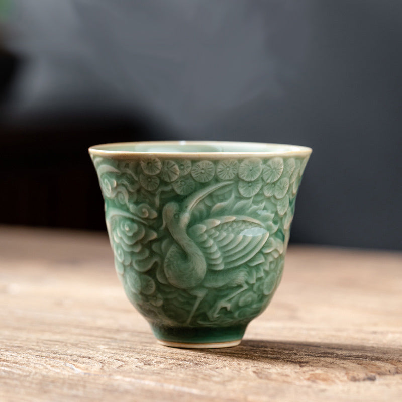 Mythstone Crane Pine Ceramic Teacup Kung Fu Tea Cup 80ml