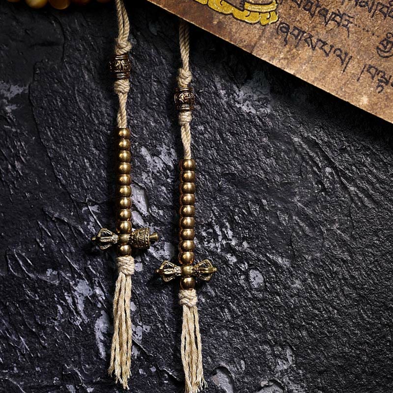 Mythstone 108 Mala Beads Natural Tiger Eye Copper Dorje Protection Tassel Bracelet