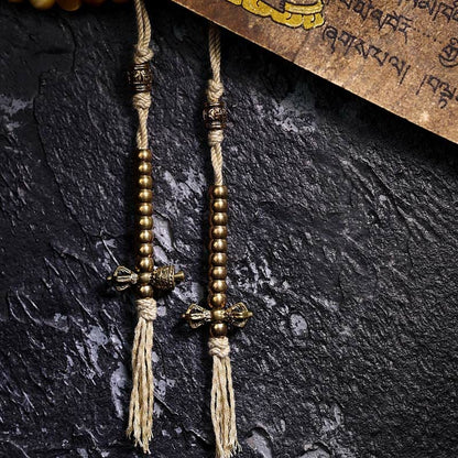 Mythstone 108 Mala Beads Natural Tiger Eye Copper Dorje Protection Tassel Bracelet