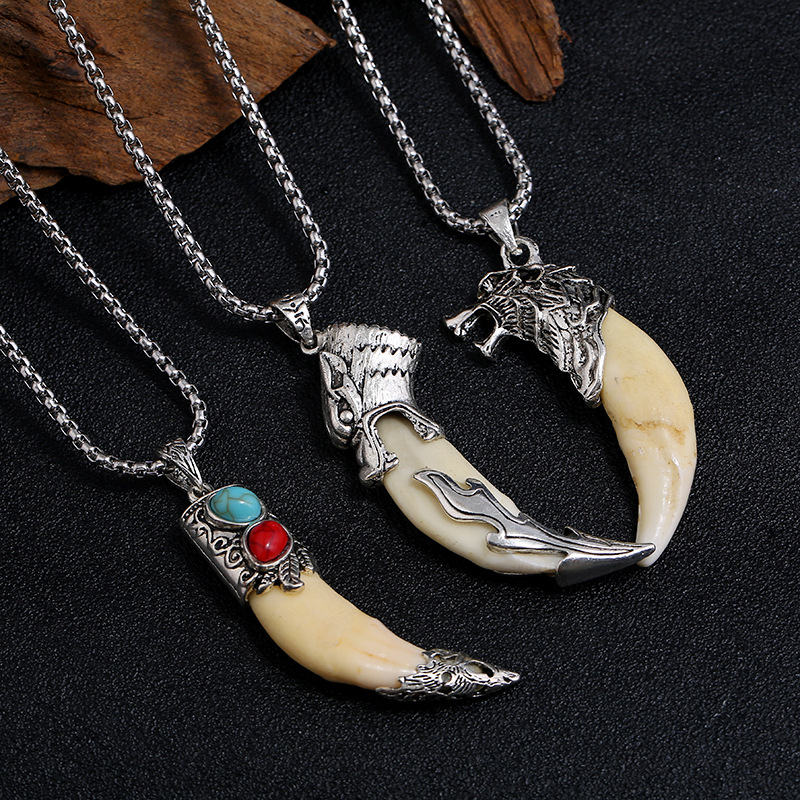 Mythstone Imitation Wolf Tooth Titanium Steel Balance Necklace Pendant