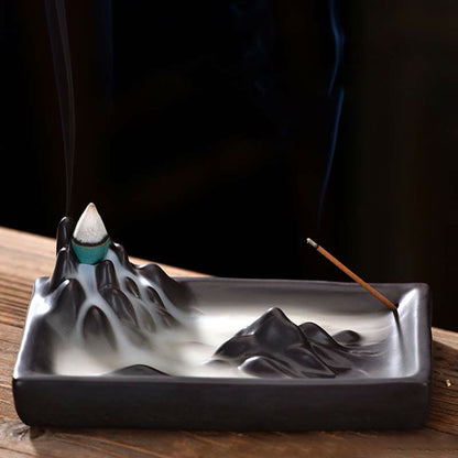 Mythstone Mountains Flowing Water Ceramic Blessing Backflow Incense Burner