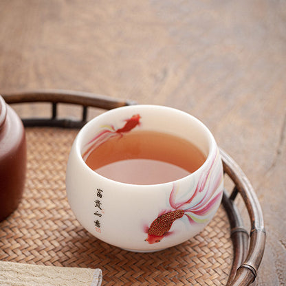 Mythstone Koi Fish White Porcelain Ceramic Teacup Kung Fu Tea Cup