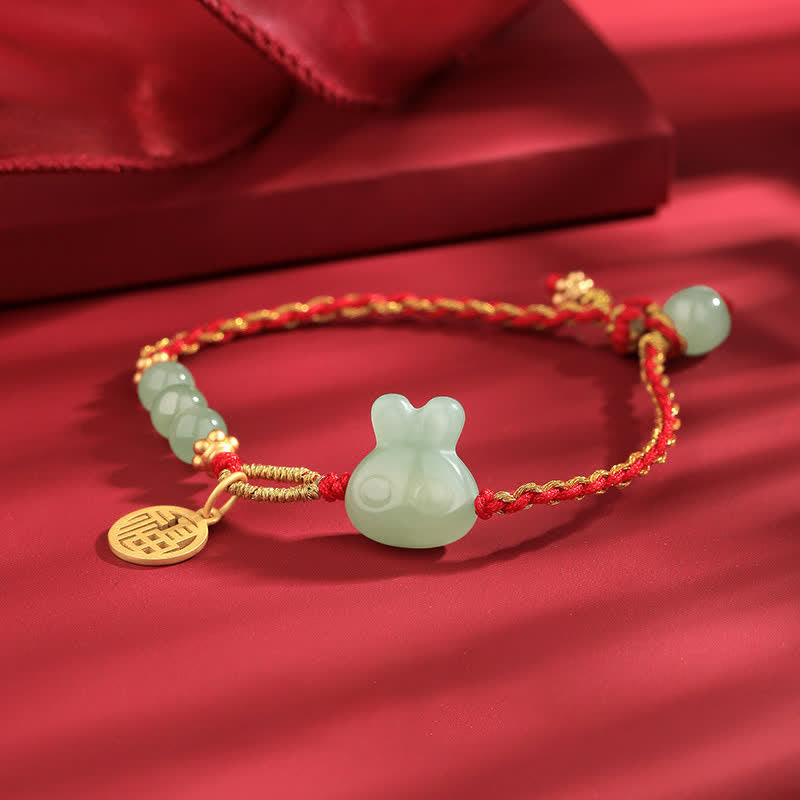 Mythstone 925 Sterling Silver Year of the Rabbit Hetian Jade Happiness Luck Red String Bracelet