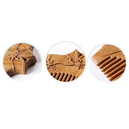 Mythstone Green Sandalwood Flower Pattern Engraved Soothing Comb