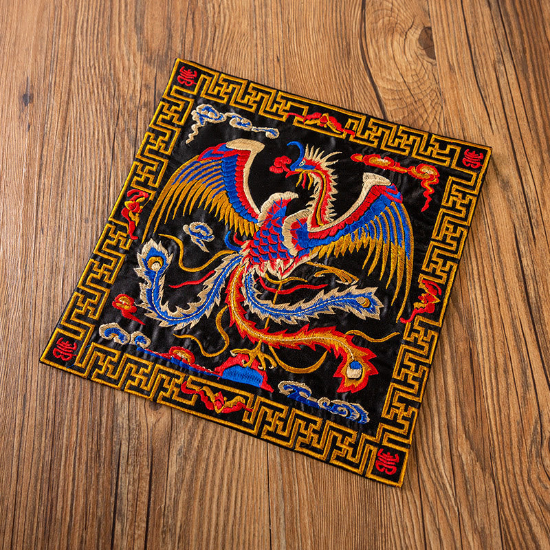 Mythstone Phoenix Dragon Kirin Embroidery Cup Mat Pad Tea Cup Coaster Kung Fu Tea Mat