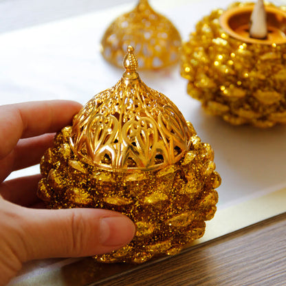 Mythstone Gold Pine Cone Pattern Spiritual Rituals Mini Incense Burner Home Tabletop Decor