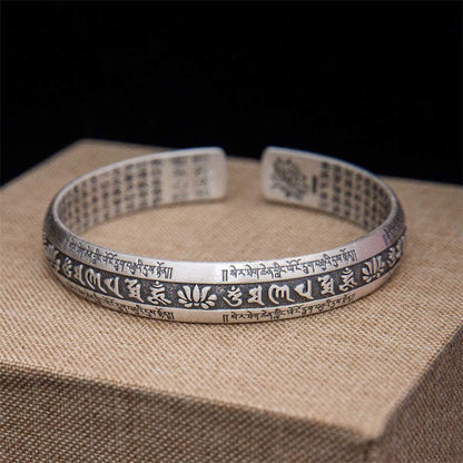 Mythstone Om Mani Padme Hum Heart Sutra Mantra Lotus Peace Meditation Cuff Bracelet Bangle