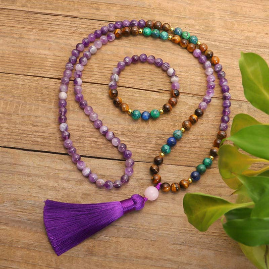 Mythstone Tibetan Amethyst Purify Bracelet Mala Set