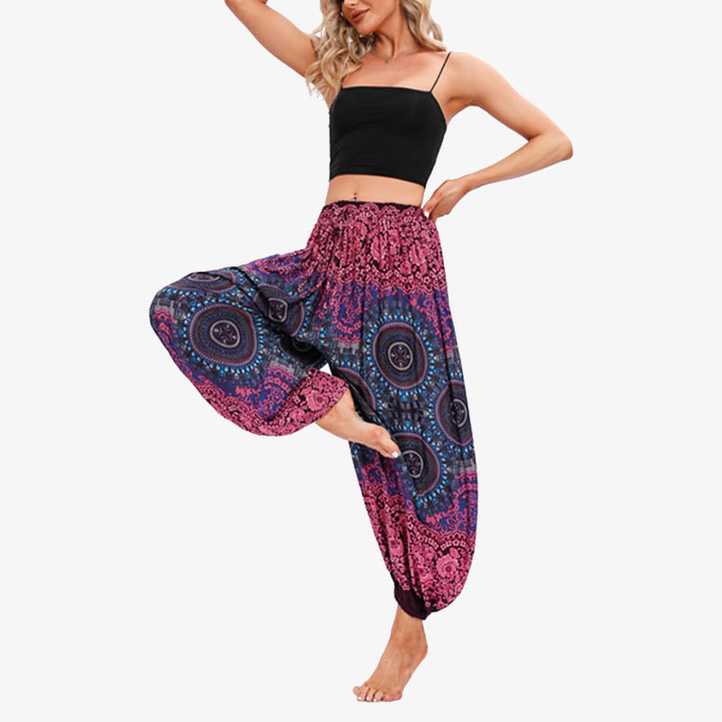 Mythstone Round Geometric Flower Floral Loose Harem Trousers Women's Yoga Pants