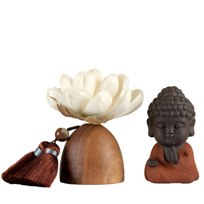 Mythstone Black Peach Wood Buddha Flower Calm Cure Decorations