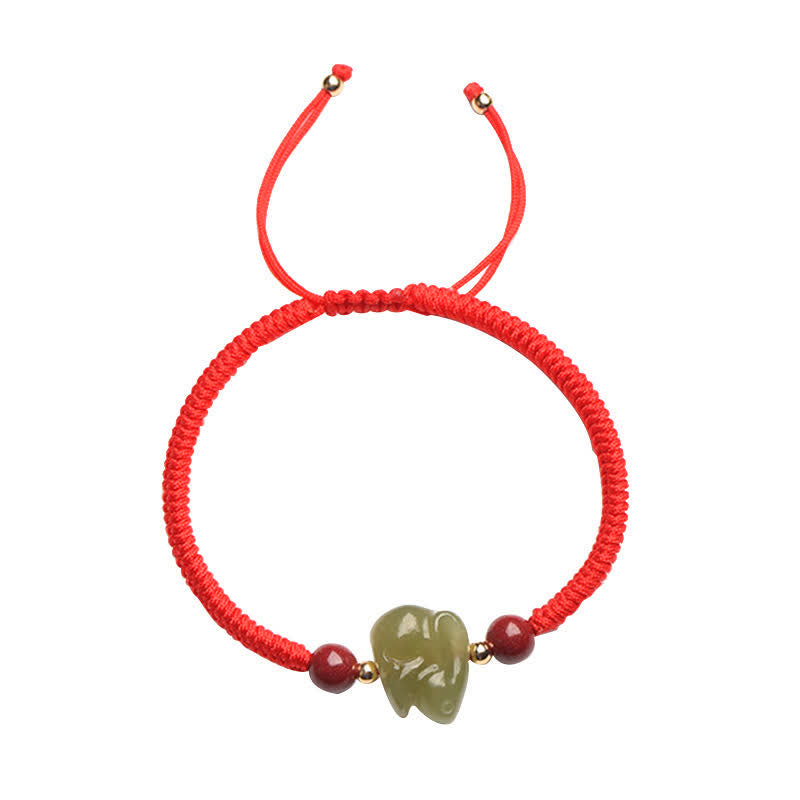 Pulsera de hilo de cuentas de cinabrio con forma de conejo de jade hetiano del año del conejo